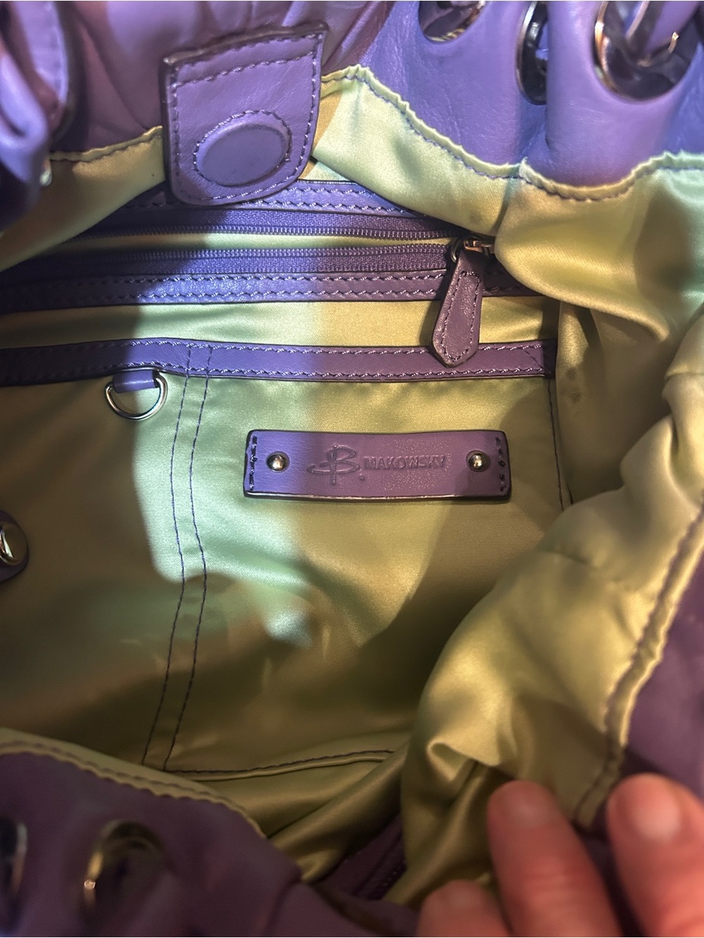 B. Makowsky Purple Genuine Leather Satchel Shoulder Bag Large Hobo Purse - Picture 6 of 7
